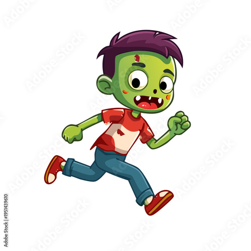 A cartoon of a running zombie character, perfect for Halloween themes and fun concepts. A fun and unique cartoon illustration that evokes the thrill and eerie charm of a zombie character