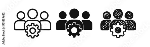 Team management and collaboration settings icon set with cogwheel symbol
