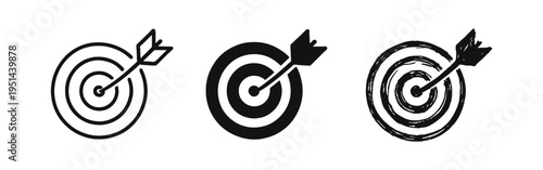 Target with arrow hitting bullseye icon set representing goal achievement
