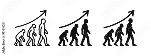 Human evolution and growth progress icon set with development stages