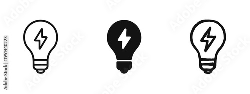 Lightbulb with lightning bolt icon set for creative idea and energy