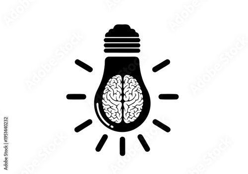 vector illustration of glowing lightbulb with brain inside symbolizing creative innovation ideas