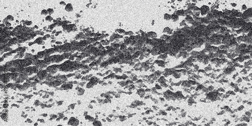 Detailed monochrome textured background with a horizontal band of dark, granular specks against a lighter, mottled grey surface, evoking a sense of layered decay or natural erosion patterns