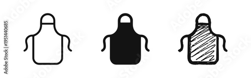 Apron Icon Set - Outline, Solid, and Hand-Drawn Styles for Cooking or Crafts