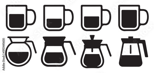 Coffee cup and carafe icons set for cafe and kitchen design vector illustration eps 10
