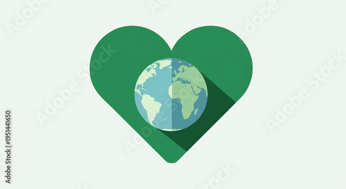 Green heart symbol with earth globe eco friendly love concept environmental care and sustainability