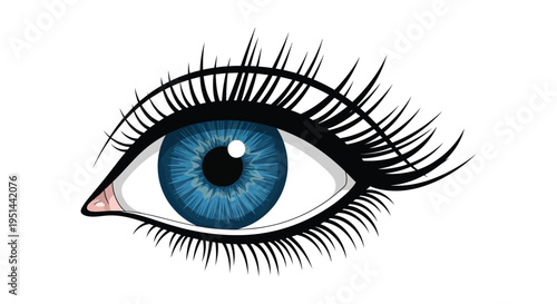 A striking close up of a vibrant blue eye with detailed eyelashes presented as a stark black silhouette high quality professional modern