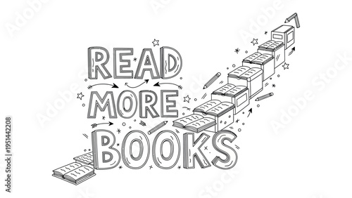 Reading Path to Discovery: a creative visualization of knowledge acquisition, presenting an ascending staircase formed by books that invites the viewer to immerse oneself in learning.