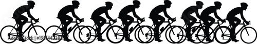 Cyclist silhouettes riding bicycles, fitness sport illustration, motion sequence artwork, cycling exercise icon, transportation concept design, healthy lifestyle, outdoor activity