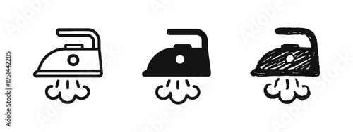 Iron with Steam Icon Set for Laundry and Garment Care