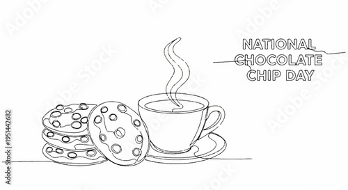 Steaming cup of coffee with chocolate chip cookies on national chocolate chip day celebration