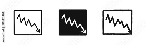 Downtrend line graph icon set. Financial recession, market crash, or negative business trend symbol.