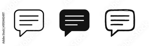 Speech bubble with text lines icon set. Chat, message, conversation, or communication symbol in different styles.