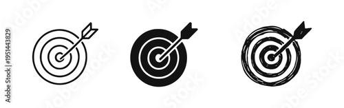 Target and Arrow Achievement Icon Set for Business Goals in Outline, Glyph, and Doodle Styles