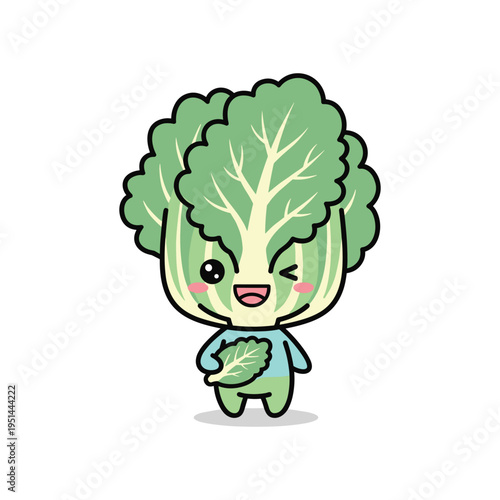 Kawai Cabbage Character Winking Holding Leaf Commercial