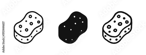 Cleaning Sponge Absorbent Tool Icon Set for Household Hygiene in Outline, Glyph, and Doodle Styles