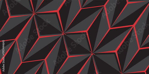 Dark hexagon abstract technology background with bright red flashes below the hexagon. Vector hexagon abstract technology background.