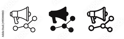 Social Media Marketing and Public Relations Icons Set - Megaphone with Share Symbol