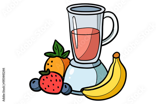 Blender with Fresh Fruits Smoothie Vector Illustration Healthy Drink Kitchen Icon