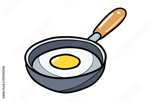 Frying Pan with Fried Egg Vector Illustration Simple Kitchen Cooking Icon