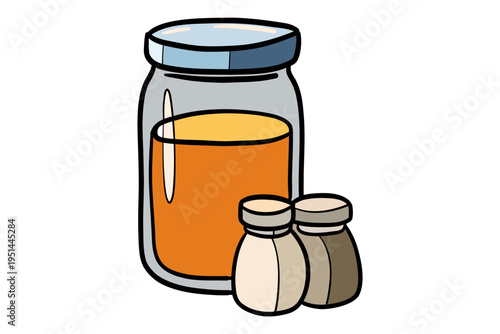Glass Jar with Honey and Spice Jars Vector Illustration Food Ingredient Kitchen Icon