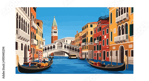 Venice s grand canal features iconic architecture gondolas and a striking silhouette of distant landmarks high quality professional detailed modern elegant stylish
