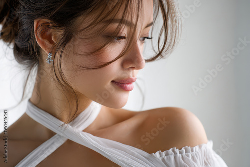 Portrait of a young woman with elegant hairstyle and jewelry