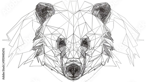 Geometric panda bear head illustration in black and white abstract design