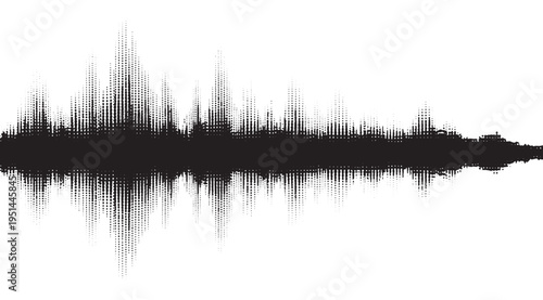 Black sound wave visualization on white background representing audio frequency.