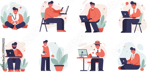 Diverse individuals engaged in various computer-related tasks and leisure activities