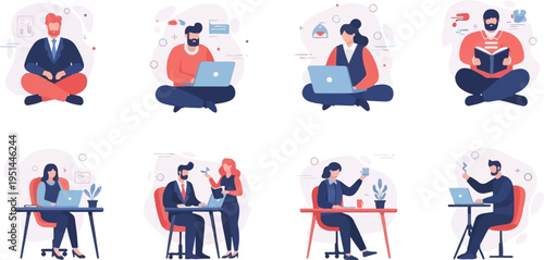 Diverse individuals engaged in various productive activities, including work and study