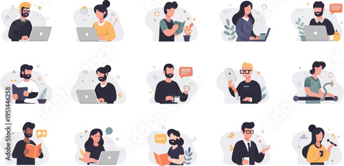 Diverse individuals engaged in various professional and personal activities, digitally depicted