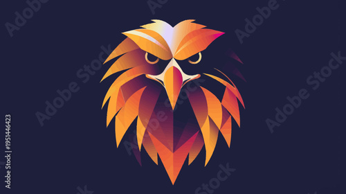 Abstract illustration of an eagle head geometric shapes gradient colors dark background