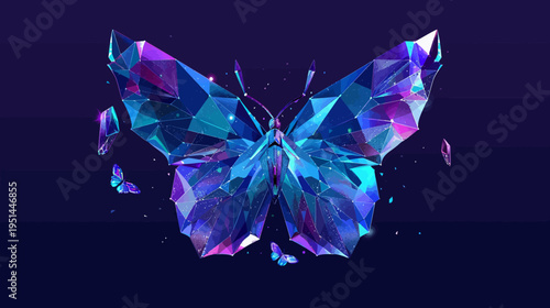 Abstract digital butterfly illustration with geometric crystal structure
