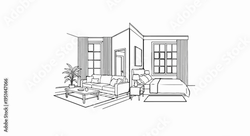 Wallpaper Mural A line-drawing depicts a studio apartment with living and sleeping areas Torontodigital.ca