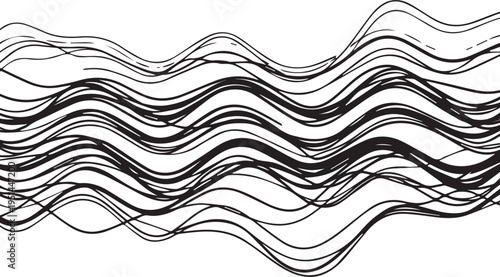 Dynamic black and white wavy lines creating an abstract flowing pattern for modern design background