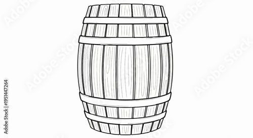 Simple line drawing of a wooden barrel with metal hoops