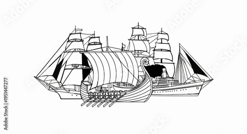 A diverse fleet of historical and modern vessels sail together