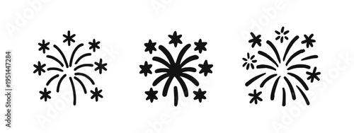 Fireworks celebration display icon set, perfect for new year, holidays, parties, and festive events.