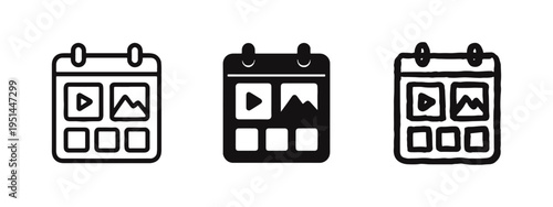 Media Content Calendar Icon Set - Schedule Visuals and Videos