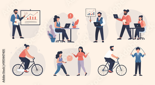 Colleagues collaborate, present data, and engage in recreational activities