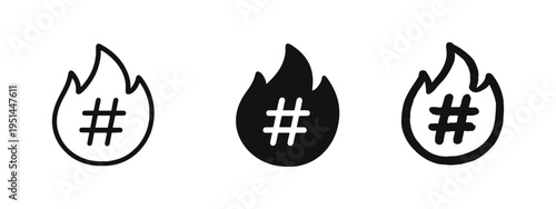 Trending Hashtag Flame Icon Set - Viral Social Media Concept