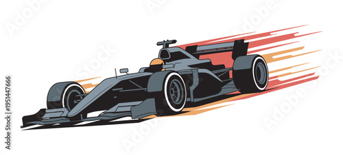 Racing car vector illustration, speed lines and orange fire trail effect, high speed motorsport design, dynamic automotive graphic, isolated vector