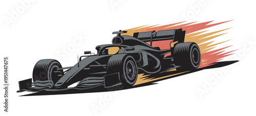 Racing car vector illustration, dynamic speed lines, orange fire trail effect, high velocity racing vehicle graphic, isolated automotive design