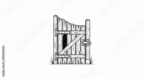 Rustic wooden gate with diagonal bracing and metal hinges