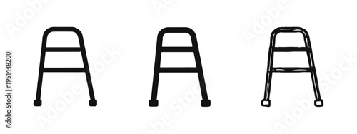 Medical Walker Icon Set - Mobility Aid for Elderly and Rehabilitation