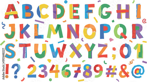 Colorful Alphabet Letters and Numbers Set with Playful Hand Drawn Typography Characters
