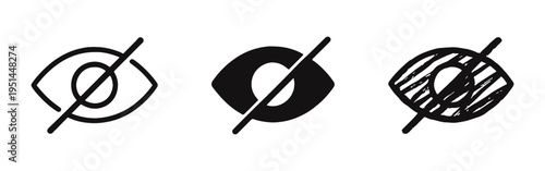 Hide and unhide eye icon set. Invisible vision symbols for privacy or security in different styles.