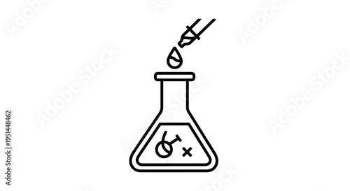 Chemistry experiment: dropping liquid into flask with gender symbols, science research concept