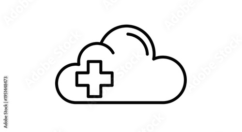Cloud Computing Health Icon: Medical Cross Symbol in Digital Cloud